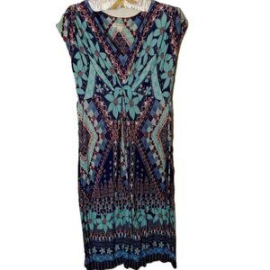 Anthropologie Blue and Green Geometric Midi Dress